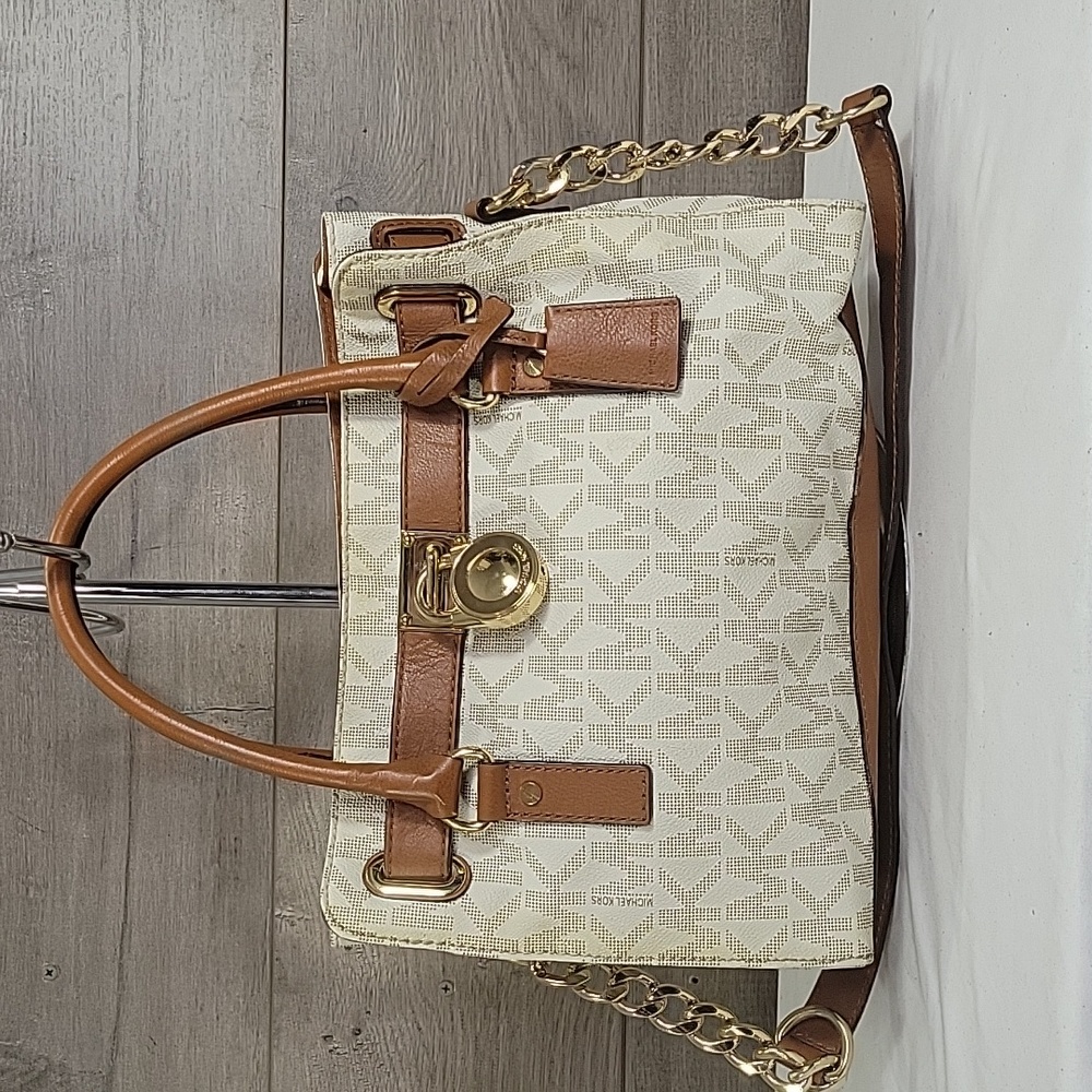Michael Kors Cream and Brown Shoulder Bag